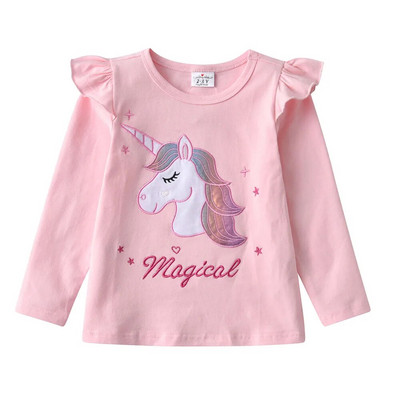 DXTON Tricou pentru Bebeluși Fete Toamnă Copii Topuri Pentru Fete Tricouri cu mânecă lungă Tricouri cu unicorn Aplice cu litere Îmbrăcăminte pentru copii 3-8A