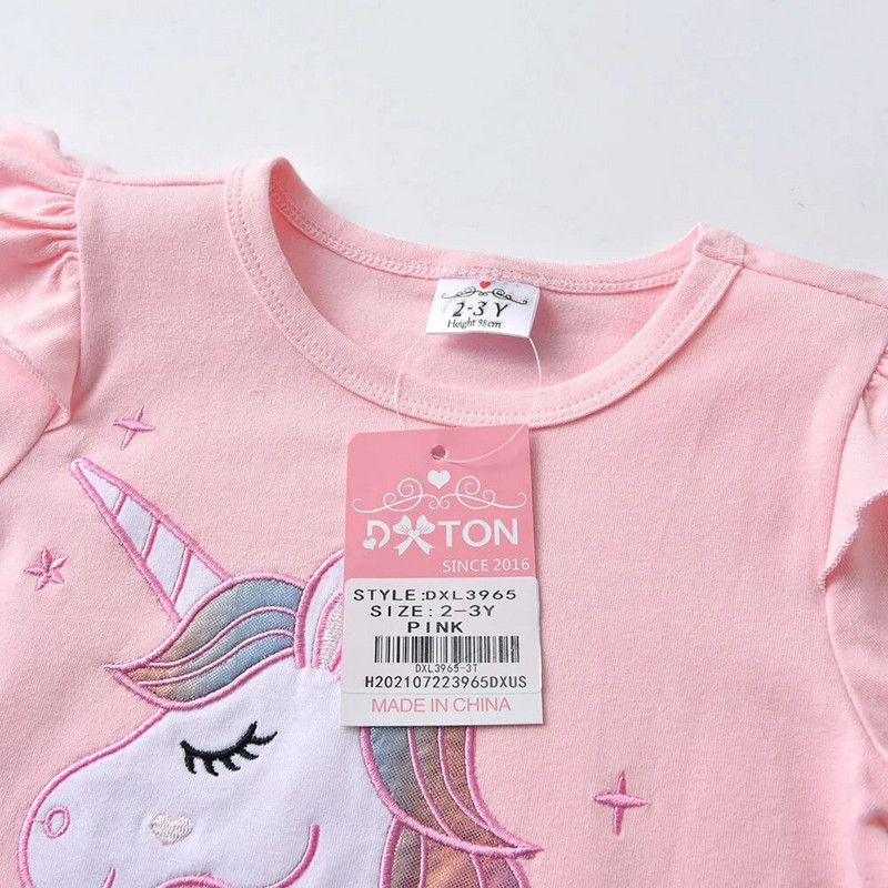 DXTON Baby Girls marškinėliai Rudeniniai Vaikiški Viršutiniai Mergaitėms Ilgomis rankovėmis Marškinėliai Vienaragiai Marškinėliai Raidžių aplikacijos Vaikiški Drabužiai 3-8Y