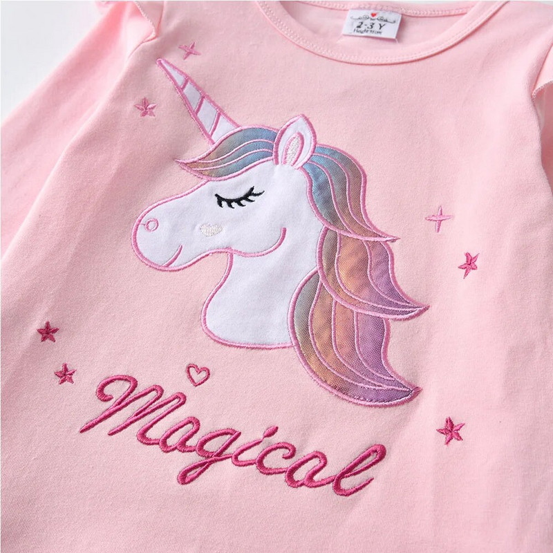 DXTON Baby Girls marškinėliai Rudeniniai Vaikiški Viršutiniai Mergaitėms Ilgomis rankovėmis Marškinėliai Vienaragiai Marškinėliai Raidžių aplikacijos Vaikiški Drabužiai 3-8Y