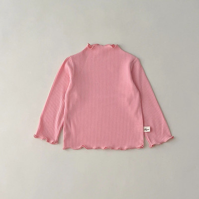 Toamnă Fată Baby Pit Dungate Mâneci Lungi Cămașă Cu fundul Copii Tricou subțire cu volană cu nervuri Copii Bumbac Solid Subțire Casual Tricouri
