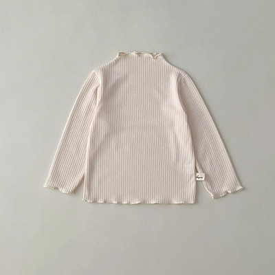 Toamnă Fată Baby Pit Dungate Mâneci Lungi Cămașă Cu fundul Copii Tricou subțire cu volană cu nervuri Copii Bumbac Solid Subțire Casual Tricouri
