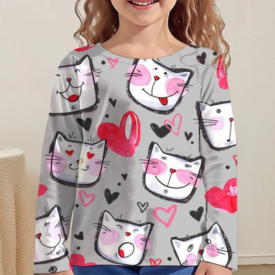 Lasteriided Tüdrukutele Multifilmi T-särgid Lastele 2023. aasta sügise pikkade varrukatega teismelistele 10-aastased moetopsid Kassi T-särk