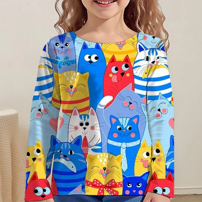 Lasteriided Tüdrukutele Multifilmi T-särgid Lastele 2023. aasta sügise pikkade varrukatega teismelistele 10-aastased moetopsid Kassi T-särk