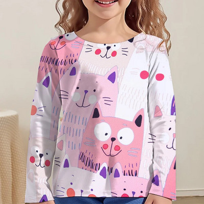 Lasteriided Tüdrukutele Multifilmi T-särgid Lastele 2023. aasta sügise pikkade varrukatega teismelistele 10-aastased moetopsid Kassi T-särk