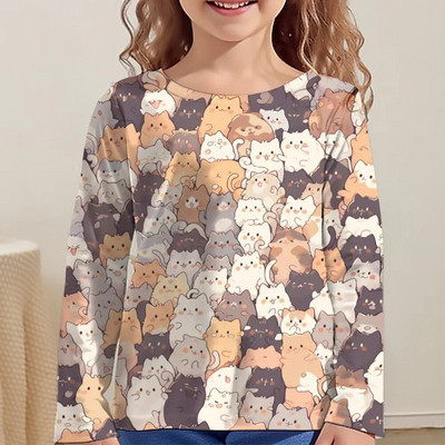 Lasteriided Tüdrukutele Multifilmi T-särgid Lastele 2023. aasta sügise pikkade varrukatega teismelistele 10-aastased moetopsid Kassi T-särk