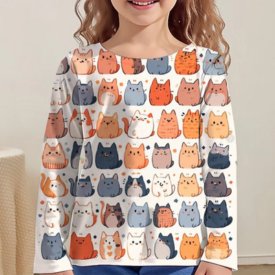 Lasteriided Tüdrukutele Multifilmi T-särgid Lastele 2023. aasta sügise pikkade varrukatega teismelistele 10-aastased moetopsid Kassi T-särk