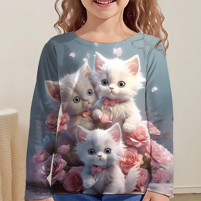 Pikkade varrukatega T-särk Tüdrukutele Parimad Korea lasteriided 2023. aasta sügise laste T-särgid Kohevad armsad T-särgid 3D-trükiga 6–14 aastat