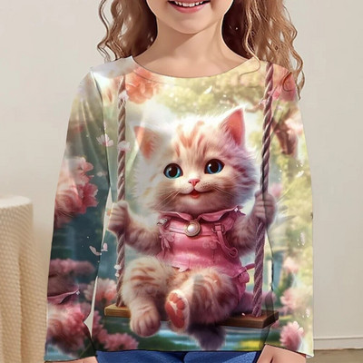 Pikkade varrukatega T-särk Tüdrukutele Parimad Korea lasteriided 2023. aasta sügise laste T-särgid Kohevad armsad T-särgid 3D-trükiga 6–14 aastat