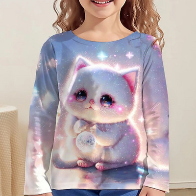 Pikkade varrukatega T-särk Tüdrukutele Parimad Korea lasteriided 2023. aasta sügise laste T-särgid Kohevad armsad T-särgid 3D-trükiga 6–14 aastat