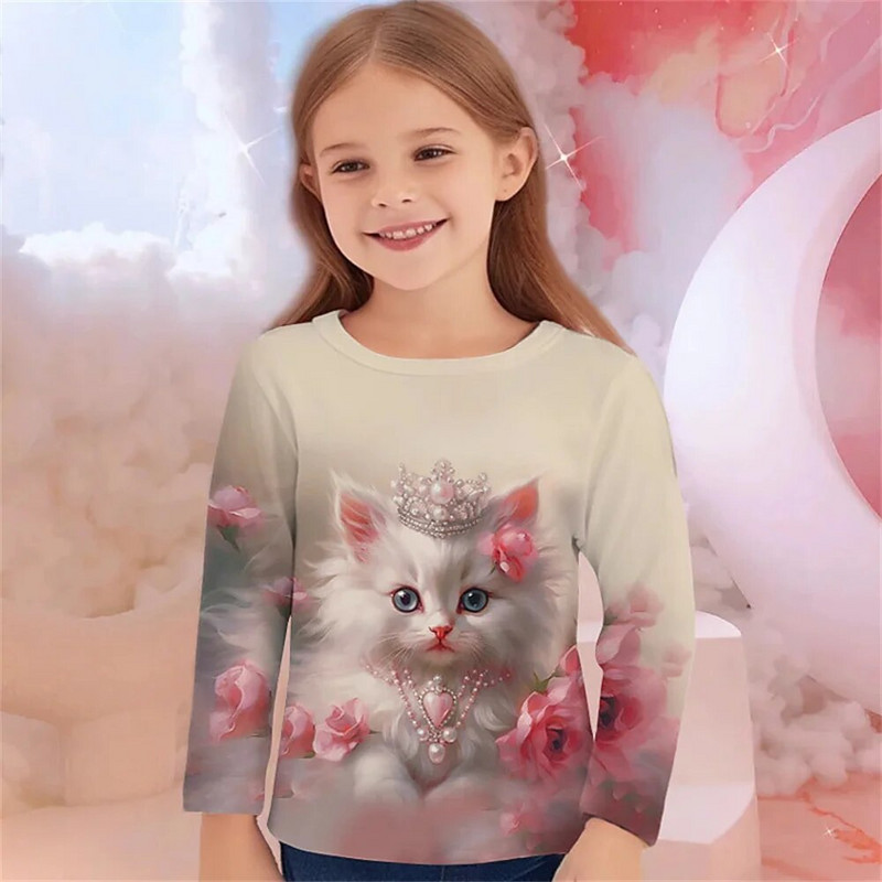 Laste ST-särk Kassimustriline Pikkade varrukatega Lastele Armsad Riided Tüdrukutele 2023 Sügis T-särgid Särgid Teismelistele 9-aastased 3D Loomad Topid