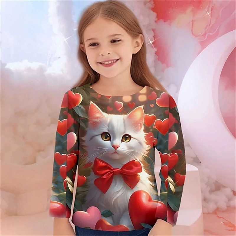 Laste ST-särk Kassimustriline Pikkade varrukatega Lastele Armsad Riided Tüdrukutele 2023 Sügis T-särgid Särgid Teismelistele 9-aastased 3D Loomad Topid