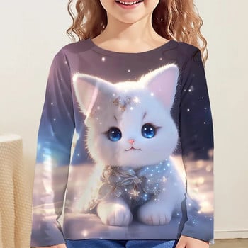 3D Cartoon Cute Cats Tshirt για κορίτσια Μακρυμάνικα Παιδικά Ρούχα για Παιδιά Από 1 έως 12 ετών Fashion T-shirt Animals T-shirt