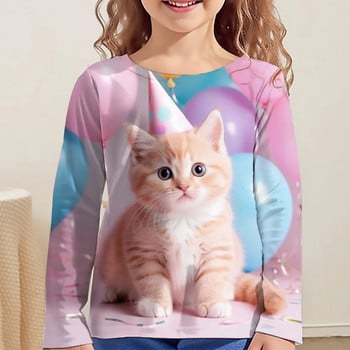 3D Cartoon Cute Cats Tshirt για κορίτσια Μακρυμάνικα Παιδικά Ρούχα για Παιδιά Από 1 έως 12 ετών Fashion T-shirt Animals T-shirt