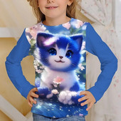 Tricou Kawaii mâneci întregi pentru fete pisică tigru tricouri drăguțe haine pentru copii 2023 toamna copii top mâneci lungi îmbrăcăminte în aer liber