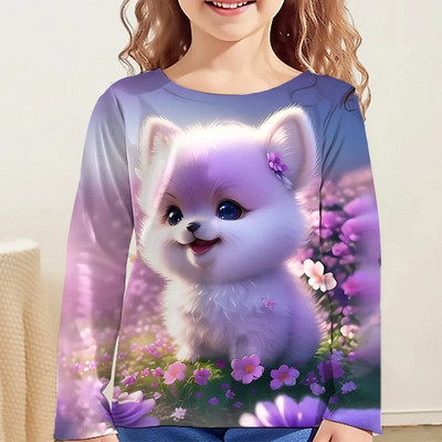 Tricou Kawaii mâneci întregi pentru fete pisică tigru tricouri drăguțe haine pentru copii 2023 toamna copii top mâneci lungi îmbrăcăminte în aer liber