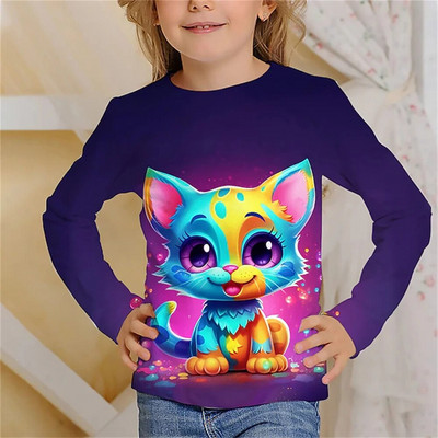 Tricou Kawaii mâneci întregi pentru fete pisică tigru tricouri drăguțe haine pentru copii 2023 toamna copii top mâneci lungi îmbrăcăminte în aer liber