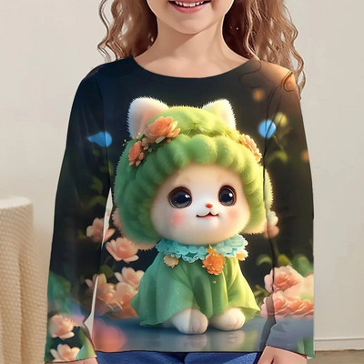 Tricou Kawaii mâneci întregi pentru fete pisică tigru tricouri drăguțe haine pentru copii 2023 toamna copii top mâneci lungi îmbrăcăminte în aer liber