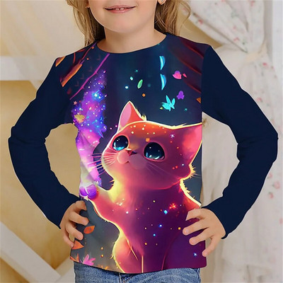 Tricou Kawaii mâneci întregi pentru fete pisică tigru tricouri drăguțe haine pentru copii 2023 toamna copii top mâneci lungi îmbrăcăminte în aer liber