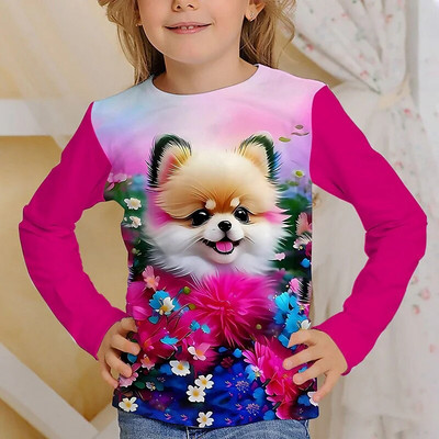 Tricou Kawaii mâneci întregi pentru fete pisică tigru tricouri drăguțe haine pentru copii 2023 toamna copii top mâneci lungi îmbrăcăminte în aer liber
