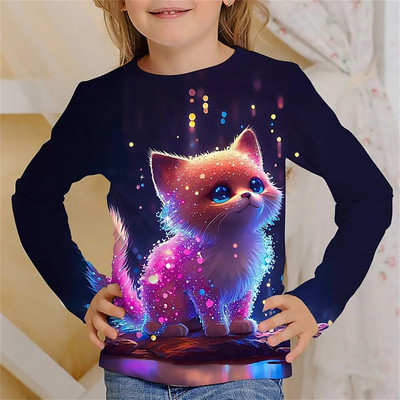 Tricou Kawaii mâneci întregi pentru fete pisică tigru tricouri drăguțe haine pentru copii 2023 toamna copii top mâneci lungi îmbrăcăminte în aer liber