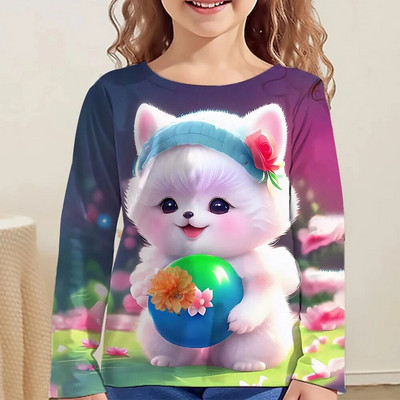 Tricou Kawaii mâneci întregi pentru fete pisică tigru tricouri drăguțe haine pentru copii 2023 toamna copii top mâneci lungi îmbrăcăminte în aer liber