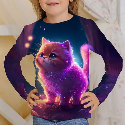 Tricou Kawaii mâneci întregi pentru fete pisică tigru tricouri drăguțe haine pentru copii 2023 toamna copii top mâneci lungi îmbrăcăminte în aer liber