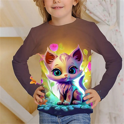 Tricou Kawaii mâneci întregi pentru fete pisică tigru tricouri drăguțe haine pentru copii 2023 toamna copii top mâneci lungi îmbrăcăminte în aer liber