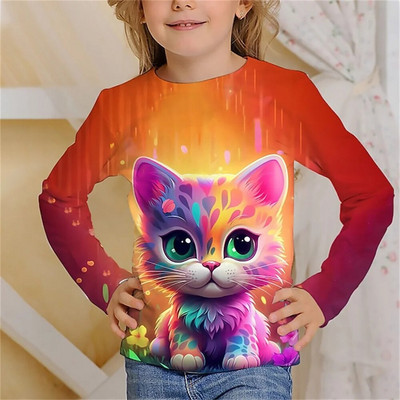 Tricou Kawaii mâneci întregi pentru fete pisică tigru tricouri drăguțe haine pentru copii 2023 toamna copii top mâneci lungi îmbrăcăminte în aer liber