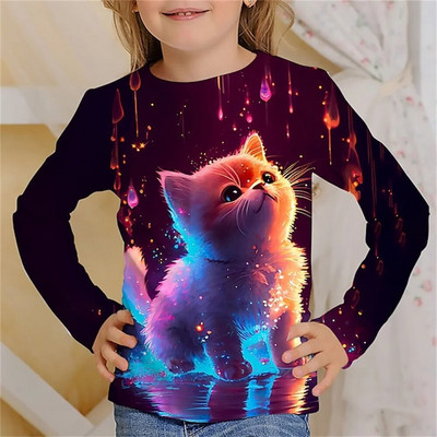 Tricou Kawaii mâneci întregi pentru fete pisică tigru tricouri drăguțe haine pentru copii 2023 toamna copii top mâneci lungi îmbrăcăminte în aer liber