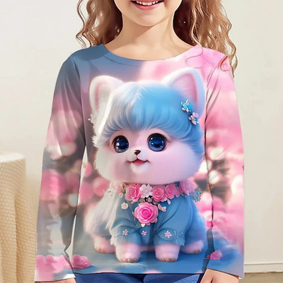 Tricou Kawaii mâneci întregi pentru fete pisică tigru tricouri drăguțe haine pentru copii 2023 toamna copii top mâneci lungi îmbrăcăminte în aer liber