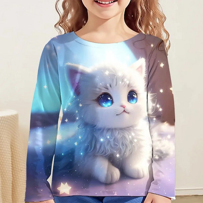 Tricou Kawaii mâneci întregi pentru fete pisică tigru tricouri drăguțe haine pentru copii 2023 toamna copii top mâneci lungi îmbrăcăminte în aer liber