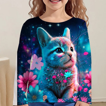 Παιδικά κοριτσίστικα ρούχα από 10 έως 14 ετών Μακρυμάνικα μπλουζάκια γάτας για κορίτσια Παιδικά μπλουζάκια πολύχρωμα μπλουζάκια κορεάτικο φθινόπωρο