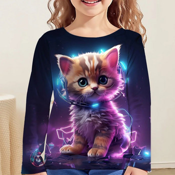 Παιδικά κοριτσίστικα ρούχα από 10 έως 14 ετών Μακρυμάνικα μπλουζάκια γάτας για κορίτσια Παιδικά μπλουζάκια πολύχρωμα μπλουζάκια κορεάτικο φθινόπωρο