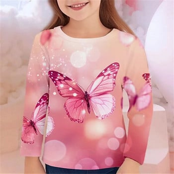 Детско облекло Тениска за момичета За деца Тениска Kawaii Butterfly Подарък за рожден ден 2023 Есен Юноши от 10 до 12 години Тийнейджъри