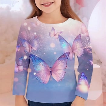 Детско облекло Тениска за момичета За деца Тениска Kawaii Butterfly Подарък за рожден ден 2023 Есен Юноши от 10 до 12 години Тийнейджъри