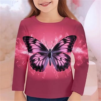 Детско облекло Тениска за момичета За деца Тениска Kawaii Butterfly Подарък за рожден ден 2023 Есен Юноши от 10 до 12 години Тийнейджъри