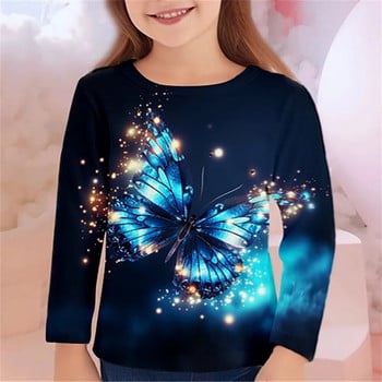 Детско облекло Тениска за момичета За деца Тениска Kawaii Butterfly Подарък за рожден ден 2023 Есен Юноши от 10 до 12 години Тийнейджъри