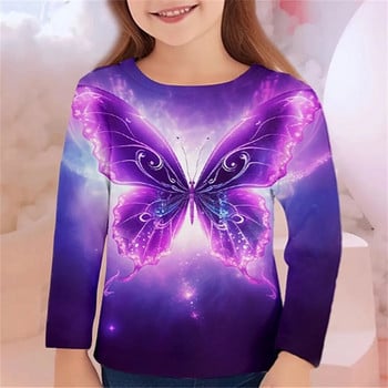 Детско облекло Тениска за момичета За деца Тениска Kawaii Butterfly Подарък за рожден ден 2023 Есен Юноши от 10 до 12 години Тийнейджъри