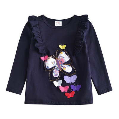 VIKITA Kids 3D Butterfly Appliqued Flare Sleeve Tshirts για κορίτσια Βαμβακερά Casual Princess T Παιδικά Μακρυμάνικα Navy Cute Tees