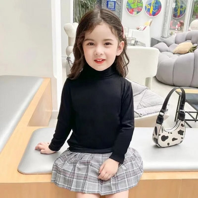 Rudeniniai mergaičių viršutiniai drabužiai Madingi grynos medvilnės marškinėliai su apatine apačia, vaikiška apykakle, ilgomis rankovėmis korėjietiškais marškinėliais vaikams