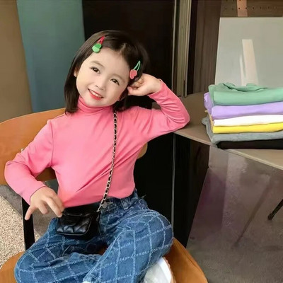 Rudeniniai mergaičių viršutiniai drabužiai Madingi grynos medvilnės marškinėliai su apatine apačia, vaikiška apykakle, ilgomis rankovėmis korėjietiškais marškinėliais vaikams