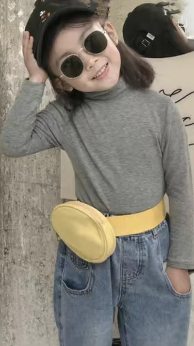 Rudeniniai mergaičių viršutiniai drabužiai Madingi grynos medvilnės marškinėliai su apatine apačia, vaikiška apykakle, ilgomis rankovėmis korėjietiškais marškinėliais vaikams