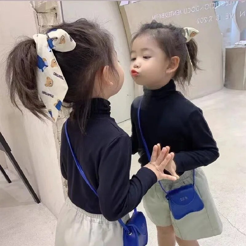 Rudeniniai mergaičių viršutiniai drabužiai Madingi grynos medvilnės marškinėliai su apatine apačia, vaikiška apykakle, ilgomis rankovėmis korėjietiškais marškinėliais vaikams