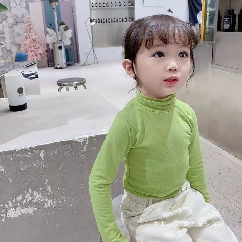 Rudeniniai mergaičių viršutiniai drabužiai Madingi grynos medvilnės marškinėliai su apatine apačia, vaikiška apykakle, ilgomis rankovėmis korėjietiškais marškinėliais vaikams