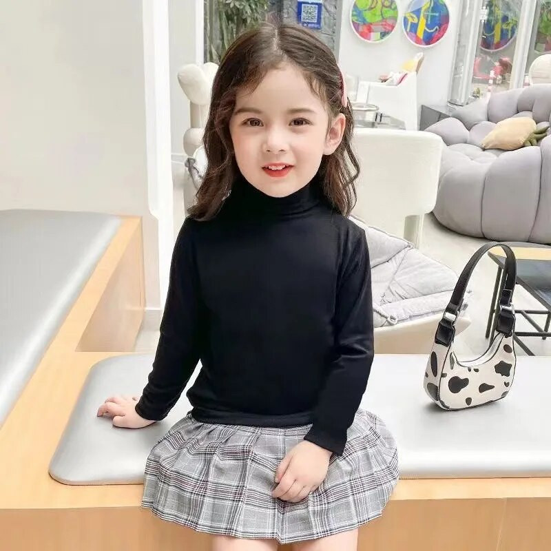 Rudeniniai mergaičių viršutiniai drabužiai Madingi grynos medvilnės marškinėliai su apatine apačia, vaikiška apykakle, ilgomis rankovėmis korėjietiškais marškinėliais vaikams