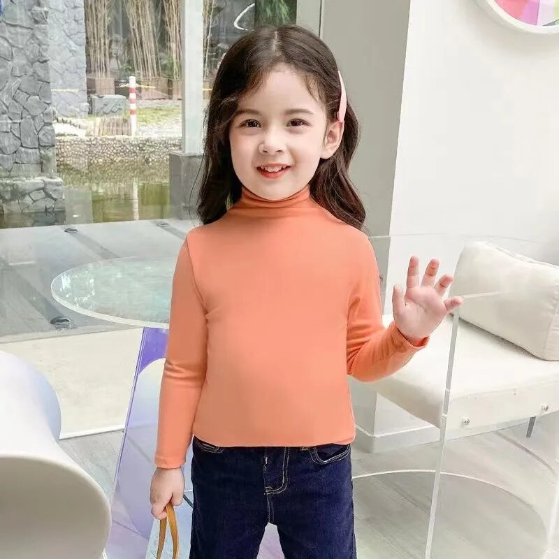 Rudeniniai mergaičių viršutiniai drabužiai Madingi grynos medvilnės marškinėliai su apatine apačia, vaikiška apykakle, ilgomis rankovėmis korėjietiškais marškinėliais vaikams