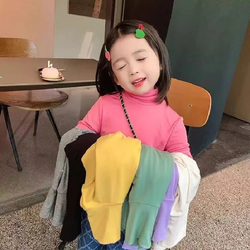 Rudeniniai mergaičių viršutiniai drabužiai Madingi grynos medvilnės marškinėliai su apatine apačia, vaikiška apykakle, ilgomis rankovėmis korėjietiškais marškinėliais vaikams