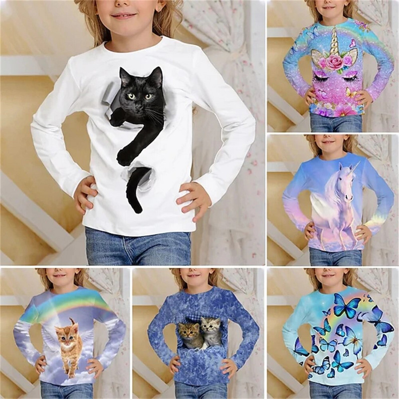 Dječja majica kratkih rukava sa životinjama, ležerna 3D ispis, aktivna Grilova majica dugih rukava, slatki mačkasti uzorak, dječja odjeća, 2023, uniseks majice