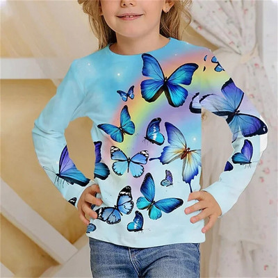 2023 Есенни дрехи Детски Детски неща за момичета Облекло от 4 до 14 години Тениска Младежка тийнейджърска тениска с дълги ръкави Тениска с пеперуда