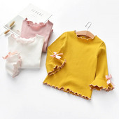 2023 Tricou pentru fete, primăvară, toamnă, copil, mânecă evazată, cu nod cu fundă, cămașă casual pentru copii, din bumbac, cu mânecă lungă, haine pentru fete